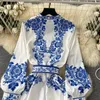 Casual Jurken Elegante Vintage Avondfeest Maxi Jurk Voor Vrouwen 2024 Mode Print Bloemen Shirt Gewaad Vestidos Wit Zwart Lange Dames