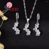 Collana e orecchini Set trendy zirconi bianchi in argento sterling 925 Design unico per orecchini da donna/pendente/collana