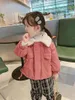 Daunenmantel Winter Kleinkind Mädchen Jacken Kinder Koreanischen Stil Verdicken Warme Mäntel Pelzigen Kragen Taschen Baby Mode Jacke Für 2-7 Y