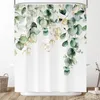 Lämnar duschgardiner Bright Tan Palm Leaf Floral Pumpkin Fall Bath Curtain Set Polyester Fabric Home Badrumdekor med krokar 240328