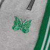 Men's Pants Men Women 1:1 Striped Embroidery Butterfly Needles Track AWGE Trousers Grey Green Webbing