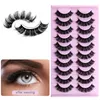 Cílios Postiços 10Pairs Russian Strip Lashes DD Curl Fluffy Wispy Faux Mink Pack