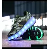 Pattini a rotelle in linea Due ruote Ricarica USB luminosa Scarpa da skate Outdoor Moda casual Bambini Sneaker Drop Delivery Sport Outdoo Dhee0