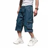 Été Denim Cargo pantacourt grande poche hommes Shorts Hip Hop ample Plus gros grande taille Jean court mâle k774 #