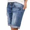 Vintage azul buraco denim shorts feminino 2022 novo fi na altura do joelho shorts jeans cintura alta bolsos finos 2022 verão shorts 59ue #