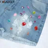 Fagadoer Fi Coloré Diamds Glands Denim Shorts Femmes Taille Haute Poche Slim Jean Casual Femme Bas Assortis 2024 f5AB #
