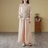 Women's Two Piece Pants Chinese Style 2024 Spring 2 Sets Women Embroidered Top Oversized Wide Leg Ethnic Fashion Design Loose Outfit K252