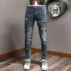 italiensk stil fi män jeans retro ons blå elastisk smal fit rippade jeans män byxor vintage designer denim byxor hombre c8nk#