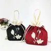 Sacos de compras bordado cordão saco mulheres vintage estilo étnico flor bolsa de seda balde telefone chinês hanfu