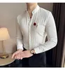 Primavera Fi Man Marca Qualidade Social Listrado Camisas Luxo Mens Branco Slim Fit Manga LG Dr Camisa Chemise Homme Techwear 38XI #