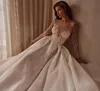Designer-A-Linie-Hochzeitskleid für Damen, transparenter Ausschnitt, ärmellose Brautkleider, Pailletten-Applikationen, Sweep-Zug-Kleid nach Maß