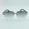 Duże bezramkowe luksusowe okulary przeciwsłoneczne Mikro-Pave Diamonds T4189706-5 Black Natural Buffalo Horn Temple Emple Kieliszki, 58-18-140 mm