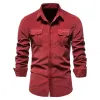 quality New Single Breasted 100% Cott Men's Shirt Busin Casual Fi Solid Corduroy Men Shirts Autumn Slim Shirts e4BG#