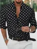 Летняя мужская рубашка с баттингом, черно-белая рубашка с лацканами в горошек и рукавами Lg, повседневная курортная одежда, стильная, повседневная и удобная F9jH #