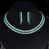 Halsbandörhängen Set ThreeGraces Elegant Green CZ Zircon Silver Color Fashion Choker and Evening Party Jewelry for Women Tz893