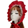 medieval Servant Red Bnet Hat Sun Hat Lace Ruffled Fringe Red Maid Hat 59ZE#
