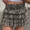 Kjolar heyoungirl vintage leopard tryck skiktad kjol kvinnor sexig låg midja nivå mini y2k modeklubb kläder damer sommar