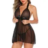 plus Size Lace Mesh Night Dr with Panties Sexy Lingerie Women Nightgowns Exotic Costumes Halter Nighties Sheer Mesh Sleepwear l169#