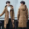 Hiver épais blanc canard doudoune hommes Lg longueur au genou jeunesse manteau épais nouvelle couleur unie à capuche marée vêtements d'extérieur Parkas MZ1299 K4dL #