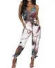 Herfst Vrouwen Casual Sleevel V-hals Jumpsuits Dames Boho Bloemen Body Losse Lg Potlood Zijsplit Broek Plus Size 2024 06vX #