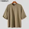 Men's T-Shirts Summer Men T Shirt Loose Solid Color Round Neck Half Sleeve Fashion Casual T-shirts Korean Style Streetwear Basic Tops24328