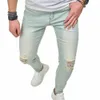 vintage niebieskie proste solidne dziury chude mężczyzn dżinsy spodnie stylowe rozciągnięte samce męskie casual dżinsowe spodnie w6f9#