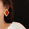 Stud Earrings AENSOA Vintage Pleated Geometric Rhombic Big Rhinestone Earring For Women Golden Red Black Exaggerated Heavy Chunky Jewelry