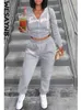 Casual gris tenues sweatsuits femmes 2 deux pièces ensemble survêtements pour femmes 2022 lg manches fermeture éclair haut tenues pantalons de survêtement ensembles a0oh #