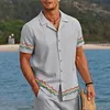 camisa hawaiana c estampado de curva dulada para hombre, ropa masculina c solapa de vacacies, manga corta, Top informale alla moda, ropa de cal P2bA#