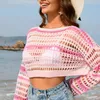 Damesblouses Sexy Dames Ronde Kraag Bikini Beach Cover Up Gekleurde Gestreepte Holle Losse Trui Lente Zomer Dragen Voor 2024