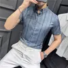 Marque Vêtements Hommes Été Casual Chemises à manches courtes / Homme Slim Fit Fi Haute Qualité Bureau Dr Chemise Plus Taille M-5XL 54eH #