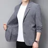 men Cott & Linen Casual Blazer 2024 Spring Summer No Lining Notched Lapel Mens Suit Jacket Lightweight Thin Coat Gray / Black s6QG#