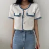 Women's Jackets Spring Summer Tops Women Print Fringe Patchwork Fashion Short Sleeve Korean Style Ladies Cropped Coats Loose Woman
