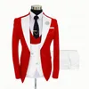 Jacquard Red Suit Men 3 sztuki niestandardowy groom ślub ślubny smoking Slim Fit PROM PROMET BLAZER PROBLES PROBLES CHARTET DOUND BIERSE CETPES PANTE N3XK#
