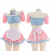 Sexy Lingerie Cosplay Trajes Maid Outfit Bonito Home Cat Orelha Rosa Azul Top Saia Curta Servo Uniforme Feminino Exótico Dr Novo 14W6 #