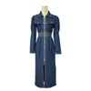 Vestidos casuais jeans trench coat moda mulheres vestido 2024 primavera lapela solta cintura elástica longa denim