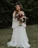 2020 Plus Size Bohemian Full Lace Wedding Dresses Off the Shoulder Long Hleeves Beach Wedding Dress Boho Bridal Clows