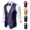 vestido de ncios Formal ajustado para homens, chaleco estampado de un solo pecho c cuello em V, chaleco de traje c pajarita, vestido doble y51y#