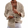 2024 nova camisa masculina de linho cott manga lg lapela solta confortável blusa masculina primavera verão sólida camisa casual roupas masculinas 83yt #