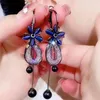 Dangle Earrings Mysterious Blue Flower Mesh Hollow Zircon Tassel For Women Exquisite Temperament Luxurious Ladies Wedding Jewelry