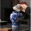 Bouteilles de stockage rétro chinois thé Caddy pots scellés en céramique peinture or avec couvercle cuisine glace prune bleu blanc conteneurs