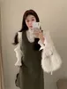 Robes de travail Korejepo coréen col en dentelle costumes chemise à manches longues haut tenue de printemps femmes à pois gilet robe douce deux pièces ensembles