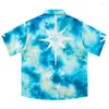 Mäns casual skjortor Sommarmens Hawaiian Beach Shirt Hip Hop Color Print Necklace Hawaii Blue 2024 Harajuku Streetwear Fashion Aloha