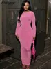 Элегантное однотонное трикотажное вечернее платье в рубчик для женщин, одежда 2023, LG с рукавами и круглым вырезом, офисное макси Dr Club, женский день рождения, 15wn #