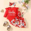 Ensembles de vêtements Born Baby Girl Spring Outfit Romepr Robe Robes à manches longues Jupe à bretelles Bandeau Lettre Fleur Imprimer