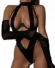 Lingerie érotique Transparent Porn Halter Body Femmes Évider Costumes Exotiques Sexy Bandage Noir Body A9tR #