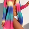 Women Swimsuit All Conservative Bikinis Beach Cover Up With Mesh Print Long Sleeve Sexy And Loose Fit One Size Fits Colorful