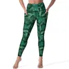 Women's Leggings Green Palm Leaves Sexy Tropical Leaf Print Gym Yoga Pants High Waist Quick-Dry Sports Tights With Pockets Novelty