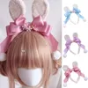 Hårtillbehör japanska plyschörar pannband söt körsbärsblomning bowknot hoop anime cosplay headpiece