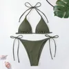 Women's Swimwear Charming Bathing Suit Pads Breathable Halter Triangle Bra Side Tie Thong Skin-touch Split Beachwear